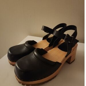 MIA Kaolin clog platform wood black chunky nubuck leather shoe lug sole new 10
